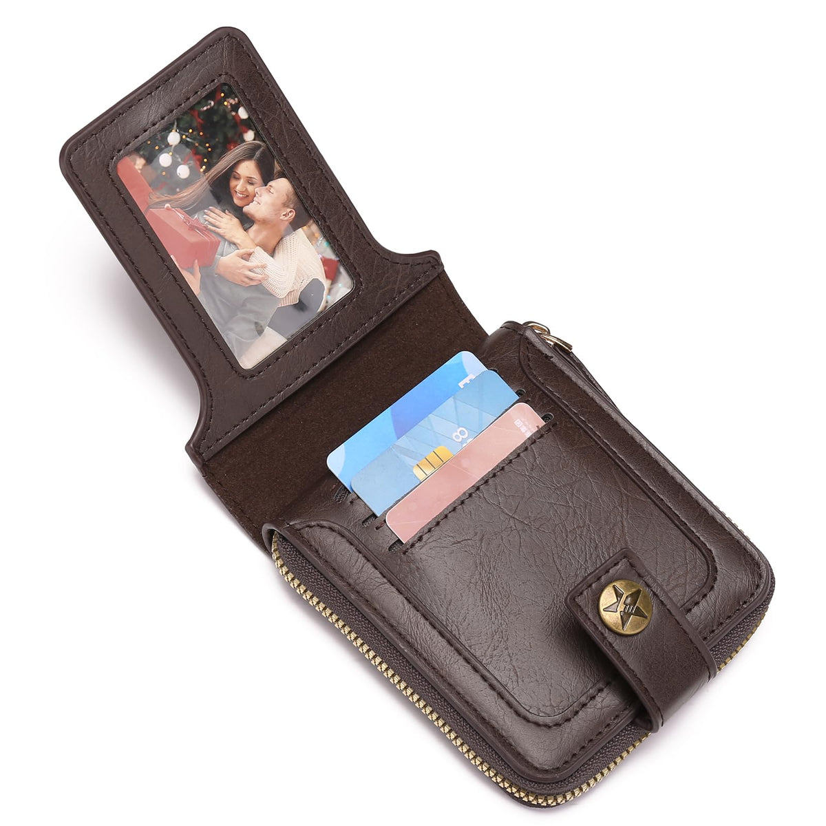 LOUEBICA Wallet Men Leather Bifold Wallets For - Flap ID Window Zip Coin Pocket Mensr Wallets - Big Capacity Credit Card Travel Wallet
