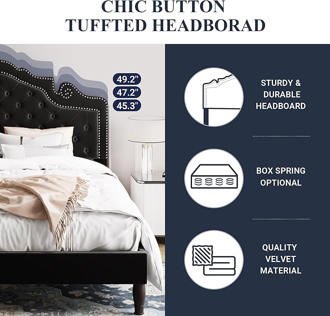 Allewie Queen Velvet Bed Frame