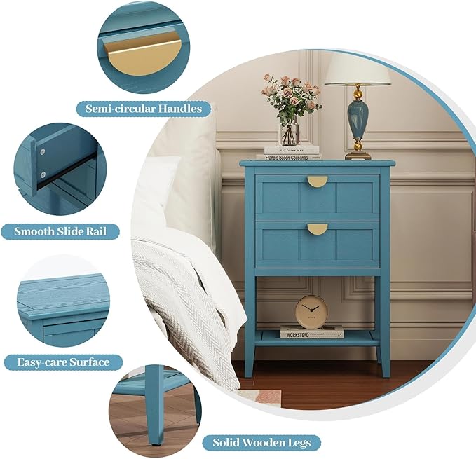 22" Blue Accent Side Cabinets, Modern Wood Sideboard