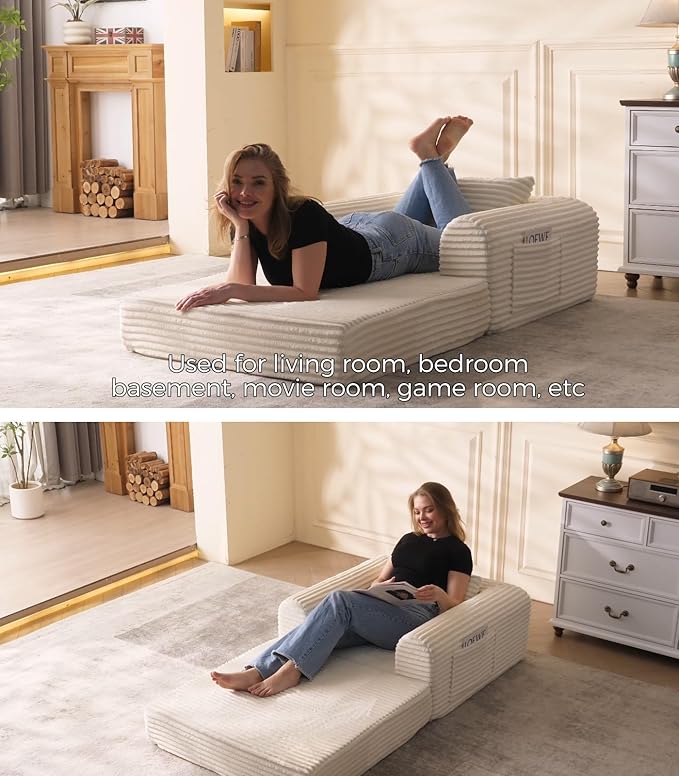 Versatile 2 in1 Loveseat Accent Chair Couch Convertible Boneless Chaise Lounge