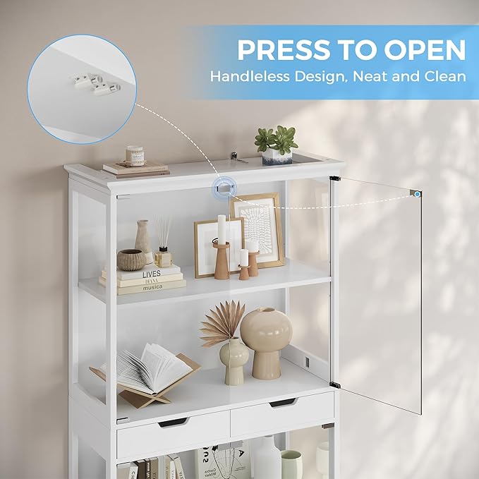 Jocoevol Display Cabinet with 4 Glass Doors, 4-Tier Modern Glass Display Case