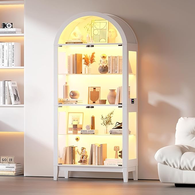 HNEBC 69" Display Case with RGB Lights, Arched 5-Tier Tempered Glass Display