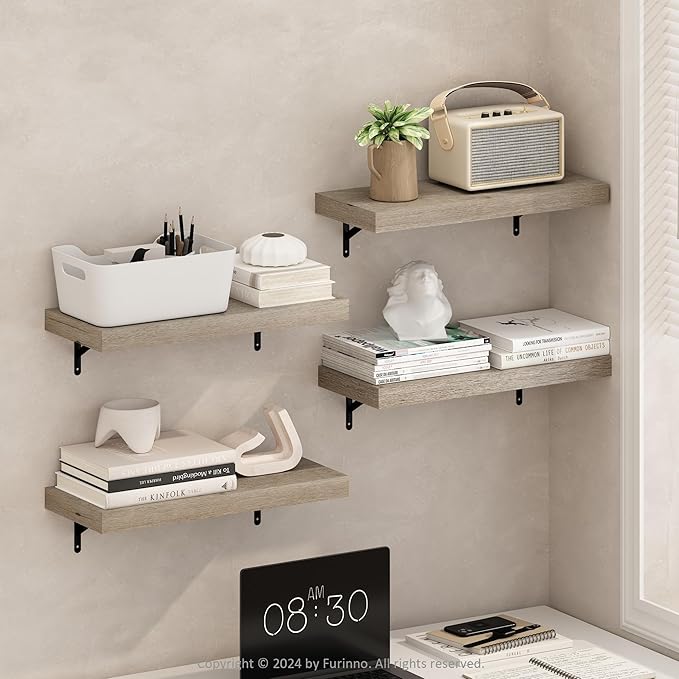Furinno Tanna Floating Shelves for Wall Set of 4, 22-Inch Wall Shelf, Triple