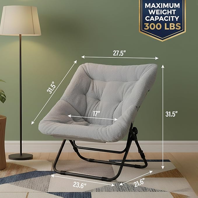 Tiita Comfy Saucer Chair, Soft Faux Fur Oversized Folding Accent Chair