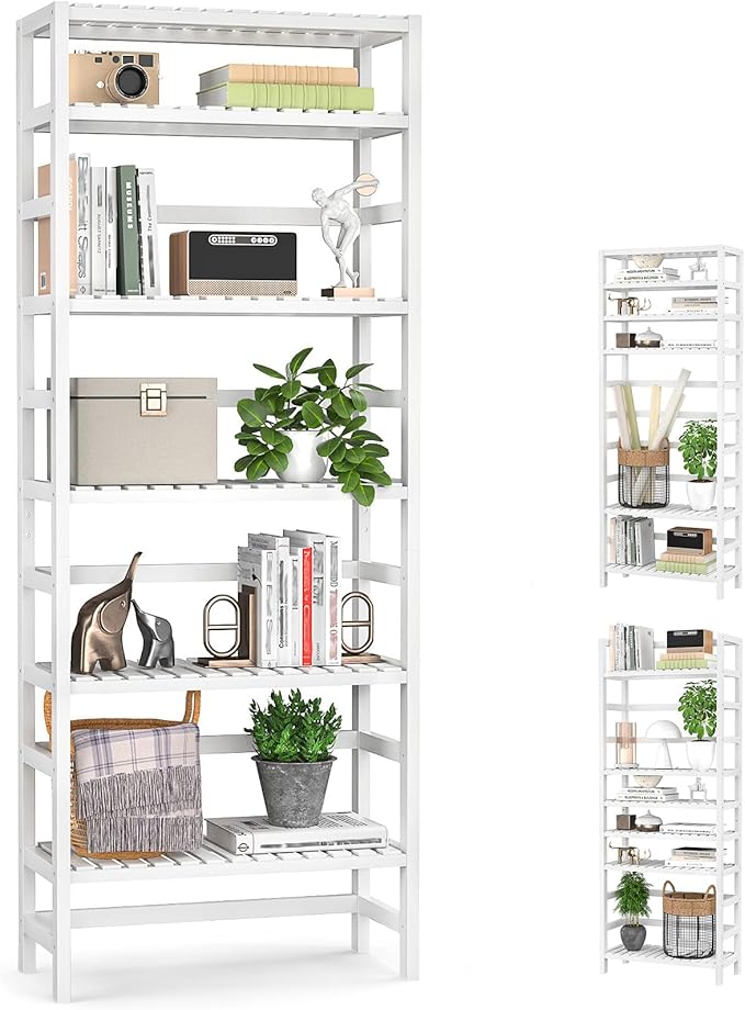 Homykic 6-Tier Bamboo Bookshelves and Bookcases, Adjustable 63.4”Tall Shallow