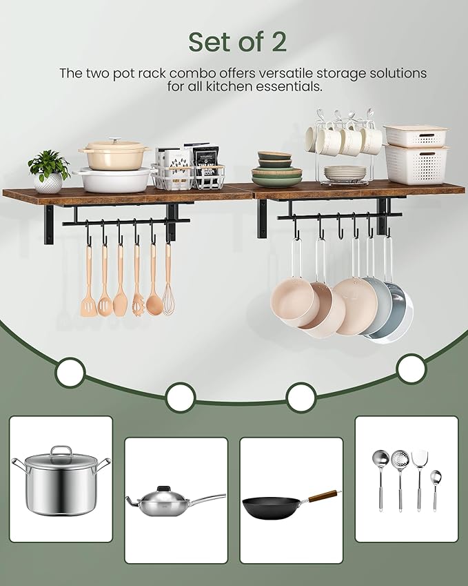 CHOEZON Wall-Mounted Pot Racks, Floating Shelves, Wall Shelves, Vintage Pot