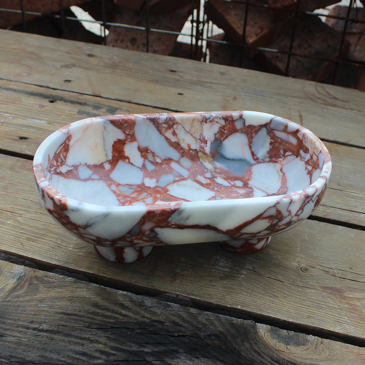 Nawgnail Natural Oval Calacatta Red Marble Fruit Bowl for Kitchen Counter 10", Large Decorative Bowl Two-Legs for Home Decor, Fruits Holder For Dining Table - Kitchen Organization