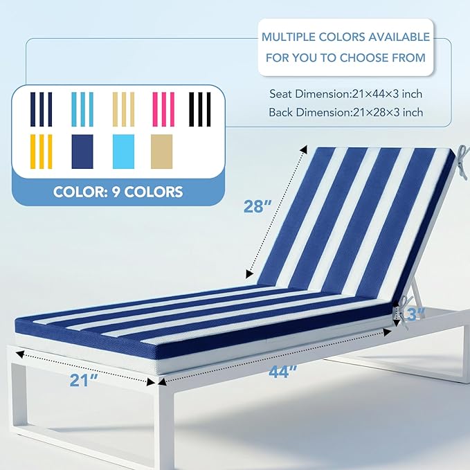L'AGRATY Outdoor Lounge Chaise Cushion: 72x21x3 Inch Waterproof Lounge Chair