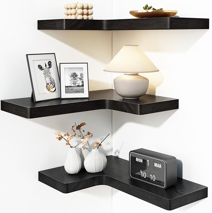 Fixwal Corner Floating Shelves for Wall Mounted Natural Solid Wood 16"x11.4"