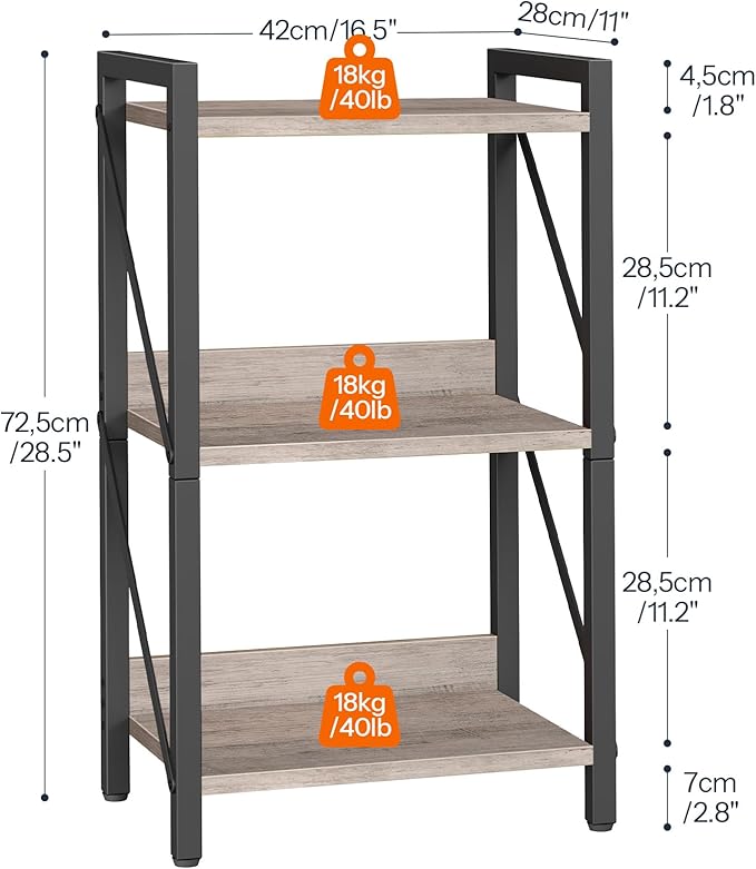 HOOBRO Bookshelf, 3-Tier Industrial Bookcase, Book Shelf Storage Organizer