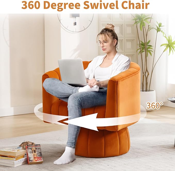 Swivel Accent Barrel Chair, Cute Comfy Small Round 360° Arm Chair, Velvet Sofa