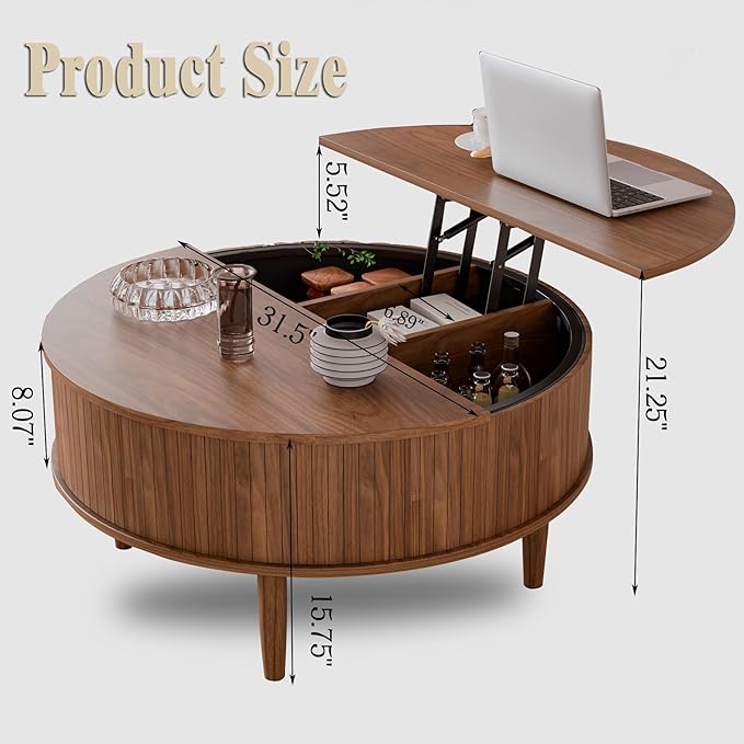 Round Fluted Lift Top Coffee Table