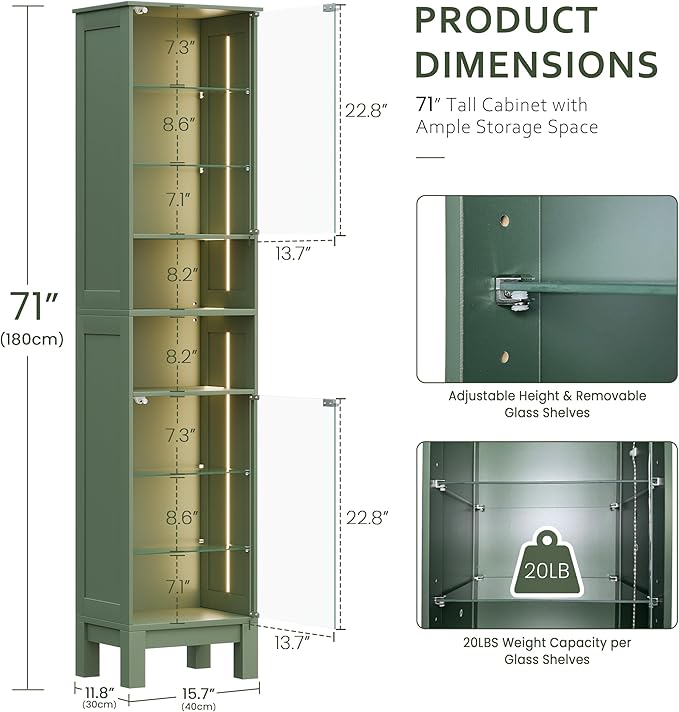 Glass Display Cabinet, 8-Tier Curio Cabinets
