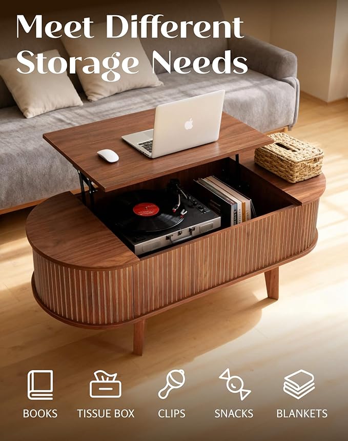 Fluted Oval Lift Top Coffee Table