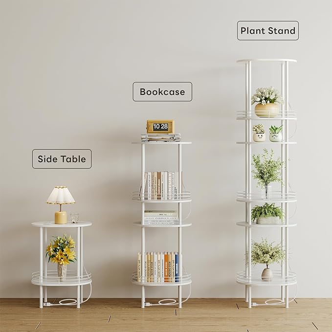 DGSANDGO White Side Table with Charging Station, Side Tables Living Room