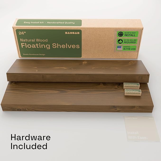 BAOBAB WORKSHOP Wood Floating Shelves, Bathroom Shelf 24 inch, Walnut Floating