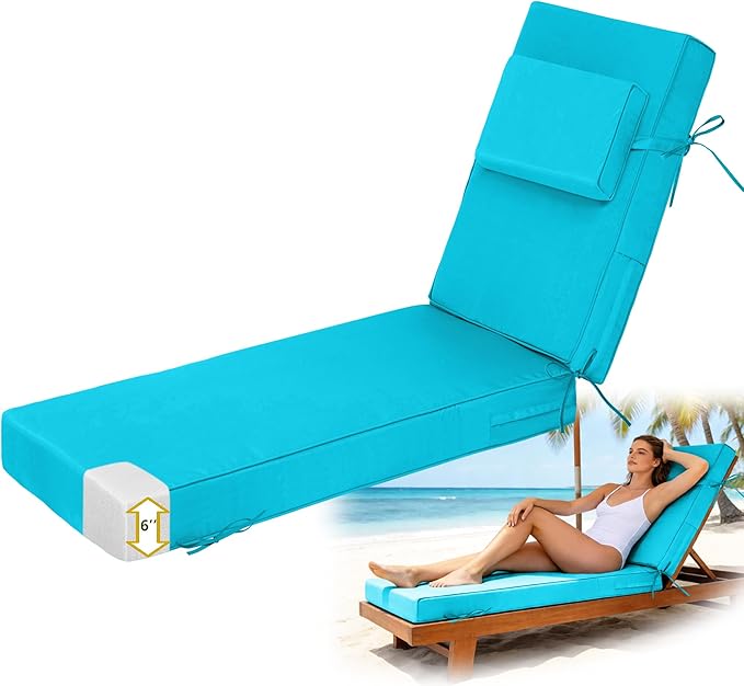Chaise Lounge Cushions Outdoor 72x21x6 Inch, Fade Resistant 6'' Thicken Outdoor