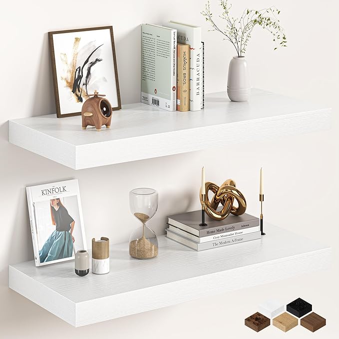 32Inch White Floating Shelves for Wall, 12 Inch Deep Shelves for Bedroom
