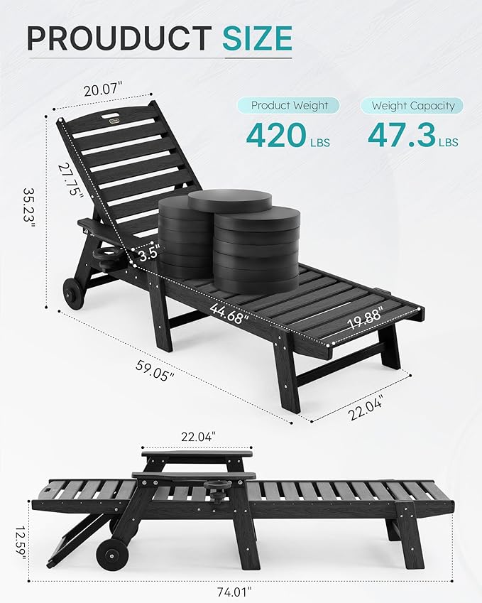 Patio Chaise Lounge Chair Set of 4, Oversize Lounge Chairs