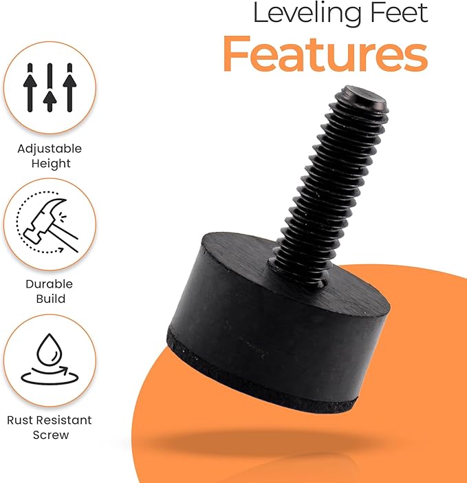 5/16 Rubber Adjustable Furniture Leveler，8 Pack Leveling Feet Screws in Threaded