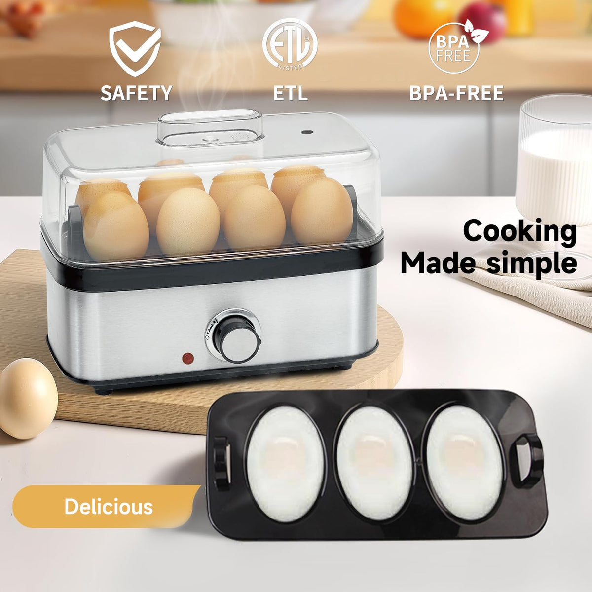 Electric Egg Cooker Rapid – 8 Egg Capacity for Hard Boiled Eggs, Soft boiled egg, Poached Eggs, Scrambled Eggs, or Omelets Maker with Auto Shut Off
