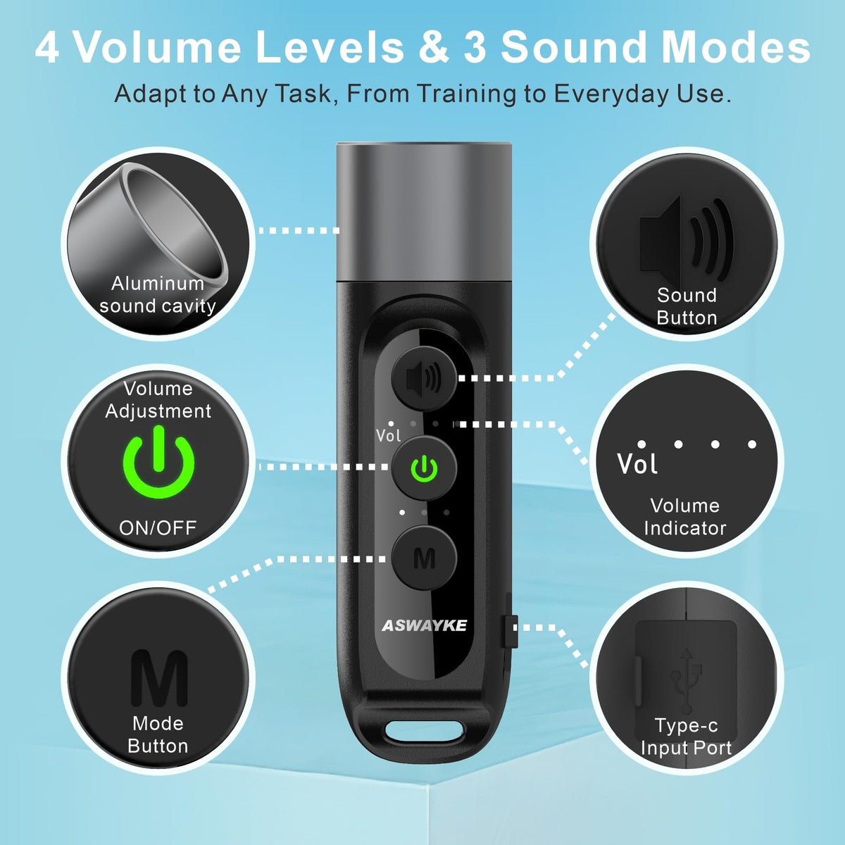 aswayke Electronic Whistle Highest IPX5 Maximum Sound 125db Battery 1000mAh Black for Coaches Teacher, Sports Whistle