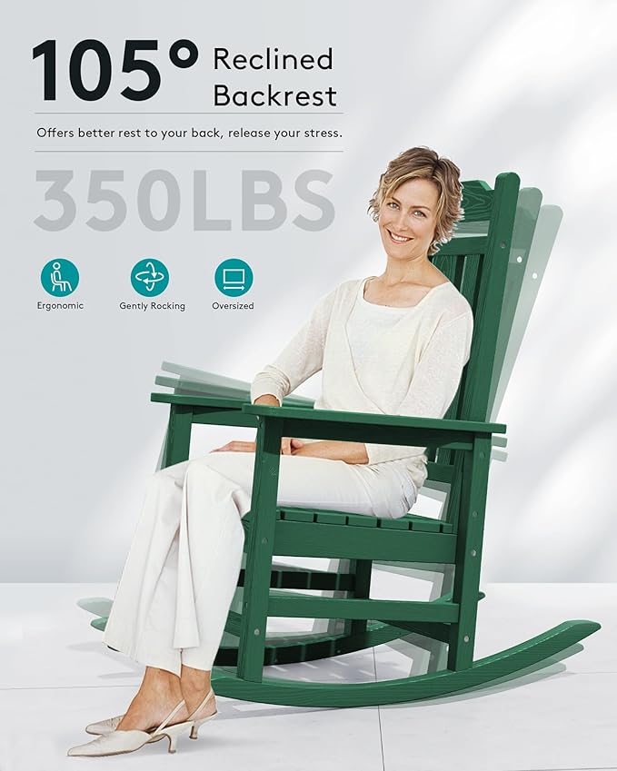 SERWALL HDPE Outdoor Rocking Chair Set of 4, Patio Rocking Chairs Set, Rocking