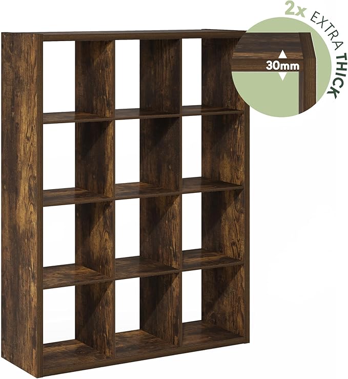 Furinno Cubicle Book Shelf, 12-Cube Bookshelf, Extra Thick Frame Reversible