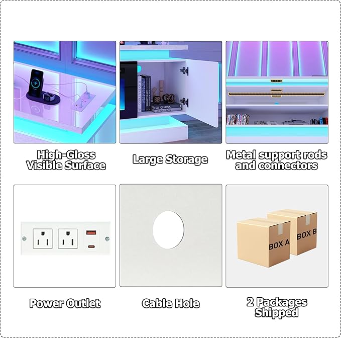 chartustriable 81IN LED TV Stands w/50 inch Fireplace Power Outlet