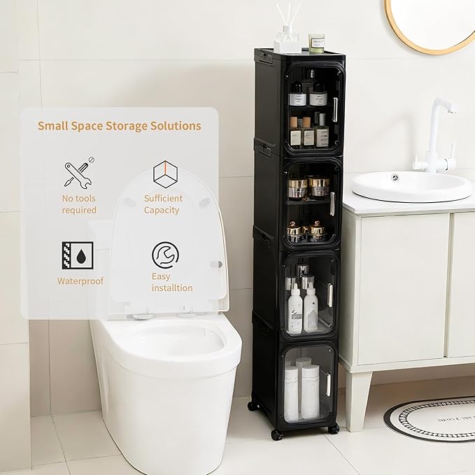 4-Tier Tall Narrow Storage Cabinet, Slim Bathroom Storage Cabinet