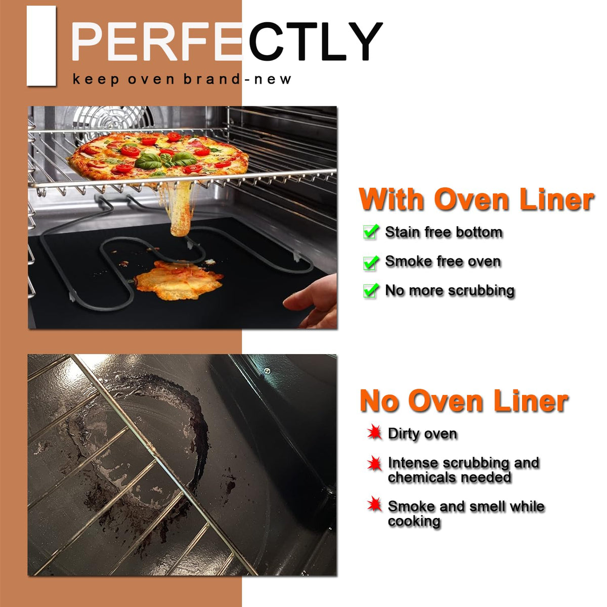 Oven Liners for Bottom of Oven - 5 Pack Large Heavy Duty Mats, 17”x25” Non-Stick Reusable Liner for Electric, Gas, Toaster Ovens, Grills - Kitchen Accessory to Keep Oven Clean (5, Black)