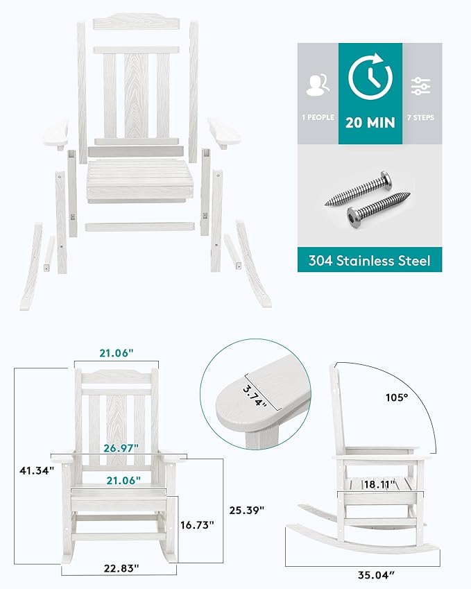 SERWALL Oversized Outdoor Rocking Chair Set of 2, HDPE Outdoor Rocking Chair