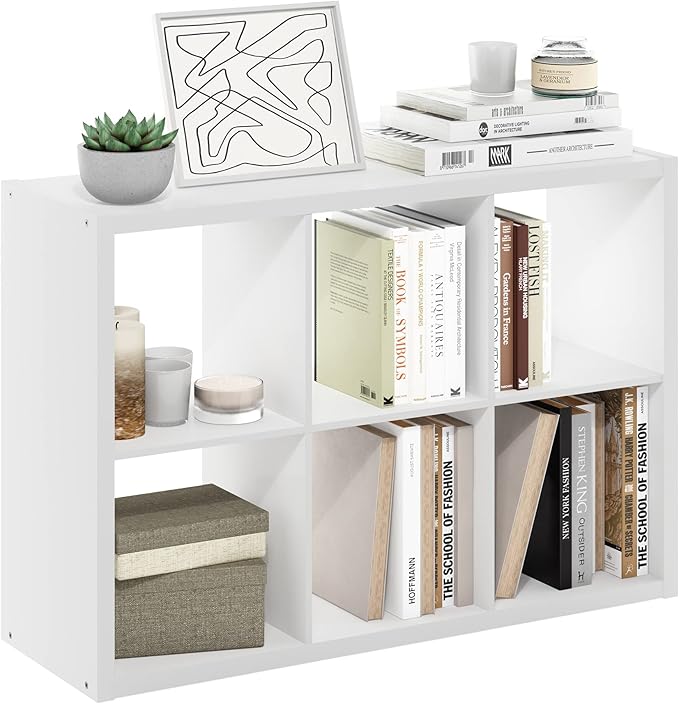 Furinno Cubicle Book Shelf, 6-Cube Bookshelf, Extra Thick Frame Horizontally &