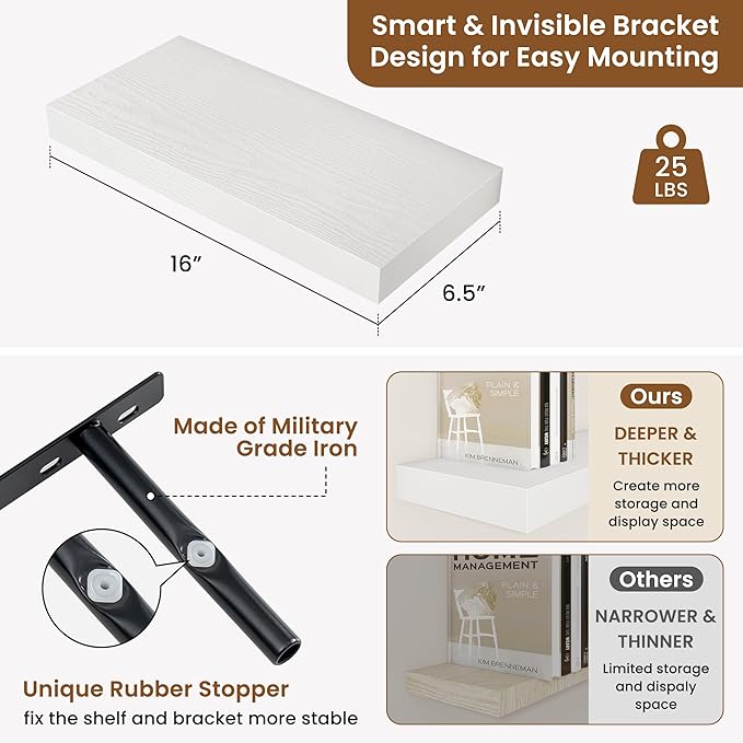 fuqing Floating Shelves for Wall, Wall Mounted Wood Floating Shelf