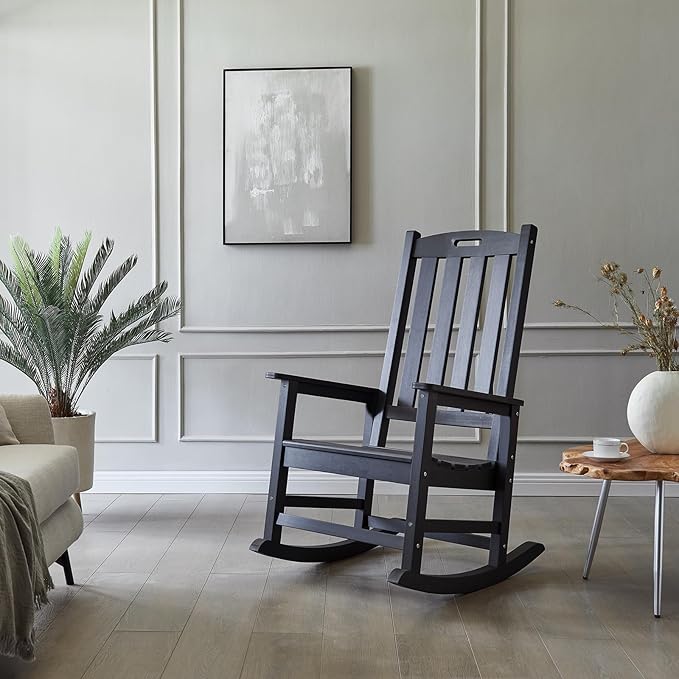 Psilvam Oversized Outdoor Rocking Chair Set of 2, HDPE Porch Rocker Chairs