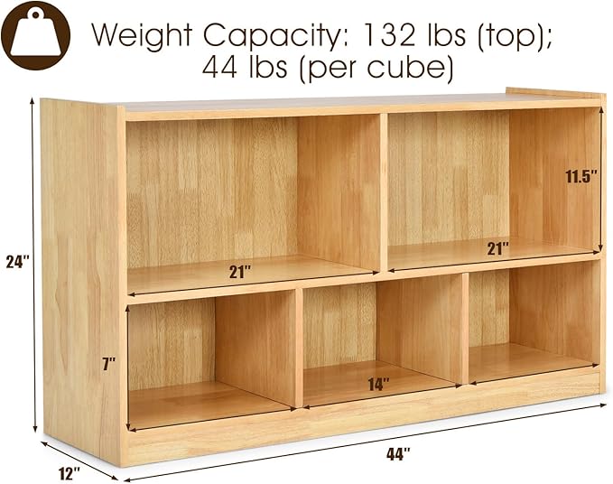 Tangkula 5 Cube Bookcase, 2 Tier Wooden Storage Open Bookshelf, Kid's Playroom