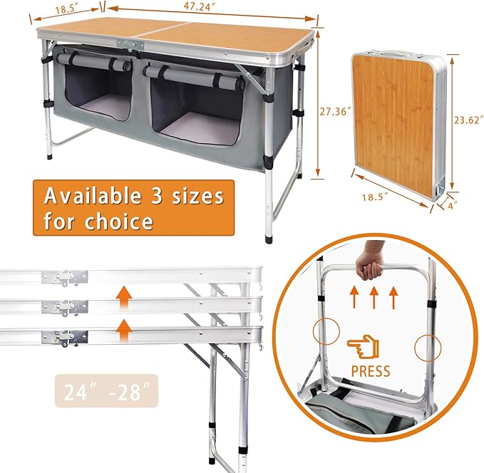 CampLand Outdoor Folding Table Aluminum Lightweight Height Adjustable