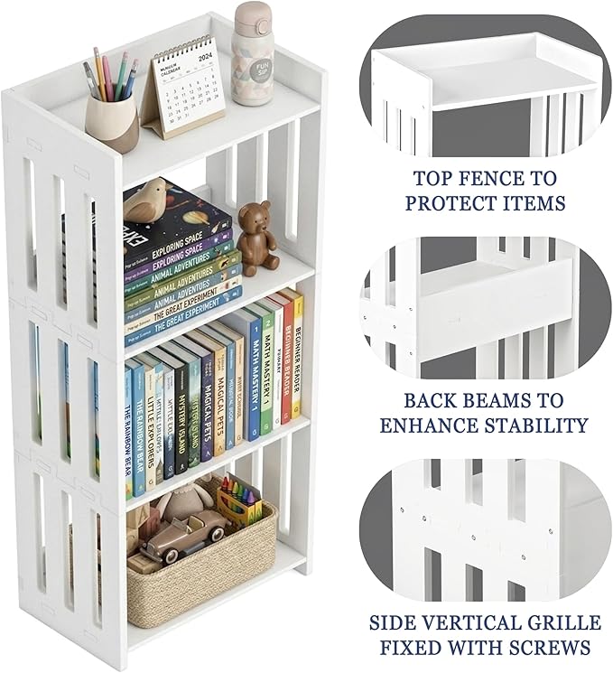 HAYOFAMY Bookshelf, Bookcase for Small Spaces, 4 Tier Shelf White Book