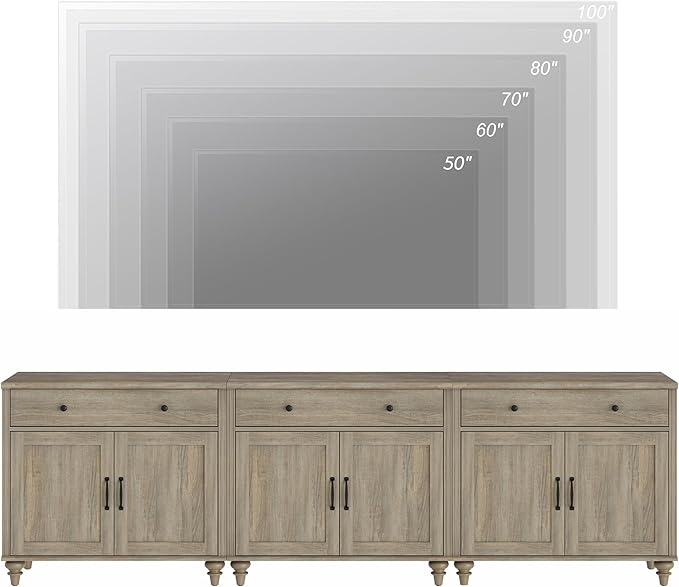 WAMPAT Farmhouse TV Stand for 100 Inch TV, 3-in-1 TV Console Table for