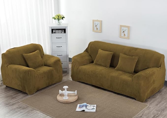 vctops 4 Seater Velvet Plush Stretch Sofa Slipcover 1-Piece Sofa Cover