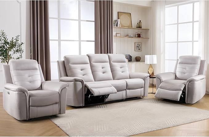 ANJ 3-Piece Faux Leather Power Recliner Sofa Set