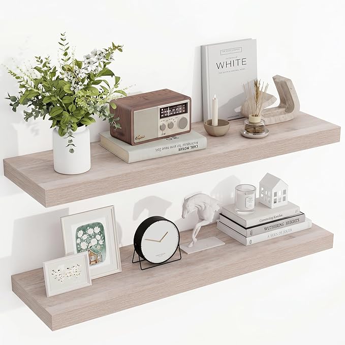 Acovy 36 Inch Floating Shelves, 3D Textured Wood Grain, Wooden Shelves
