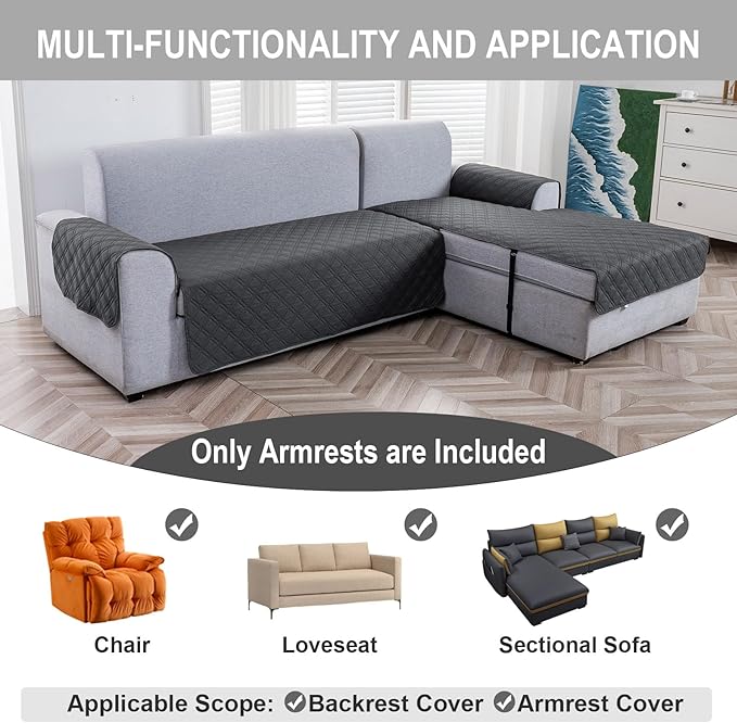Genina Sofa Armrest Cover, Anti-Slip Armchair Slipcovers