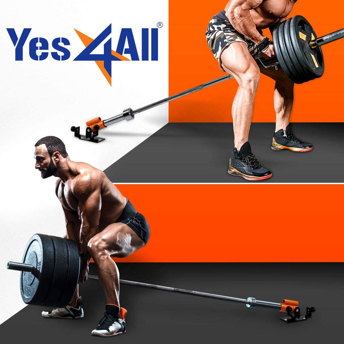 Yes4All Landmine Attachment for Barbell, Adjustable T Bar Row Attachment, Heavy Duty 360-Degree Swivel - Orange