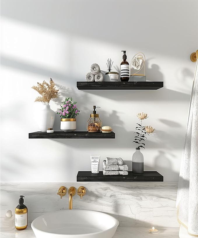 YYWUOJJ Wood Floating Shelves for Wall Decor, Rustic Wall Shelves for Bedroom