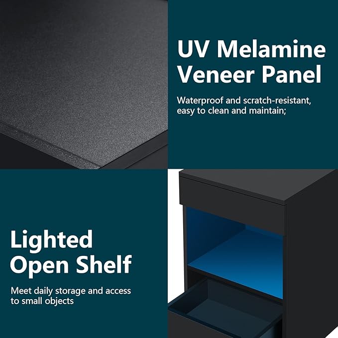 HOMMPA Set of 2 Open Shelf LED Nightstands