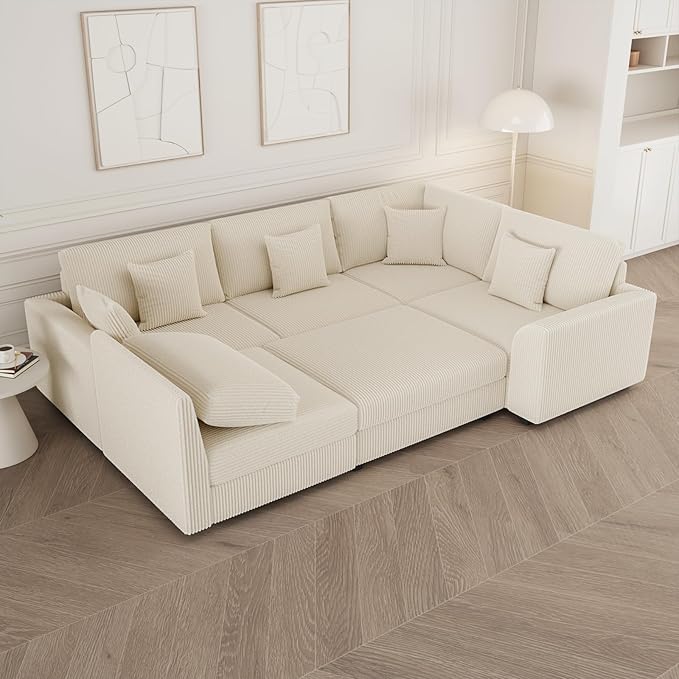 146" Modular Sectional Sofa, Oversized U Shaped, Convertible Sleeper Sofa