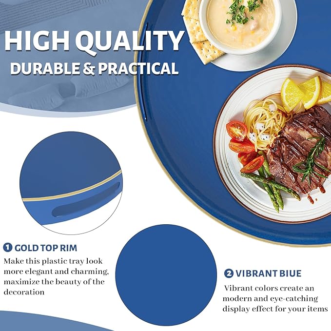 MAONAME 13" Blue Round Tray, Modern Decorative Trays