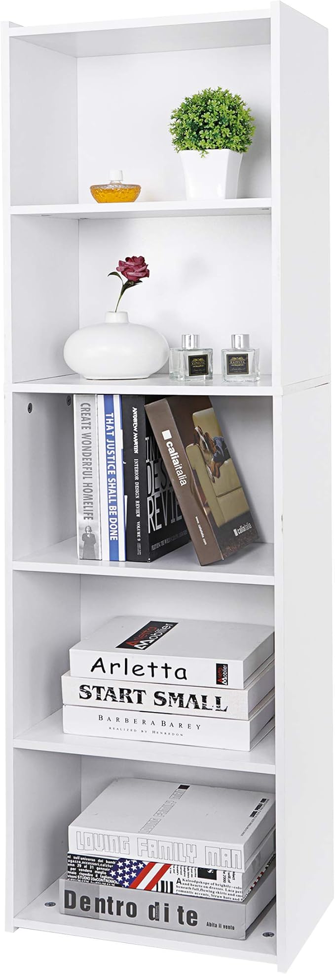 5 Tier Open Bookshelf, 52 Inch Bookcase Storage Rack