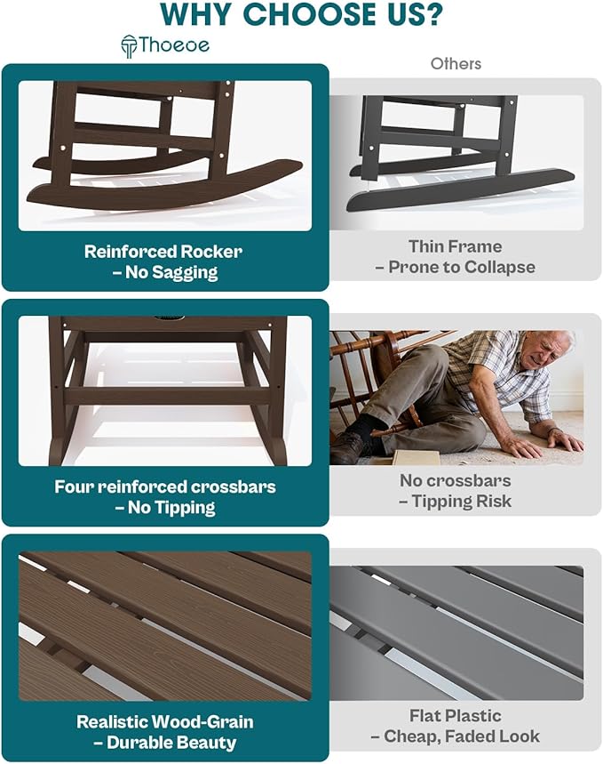 THOEOE Oversized Rocking Chair Set of 4, Outdoor Rocking Chair
